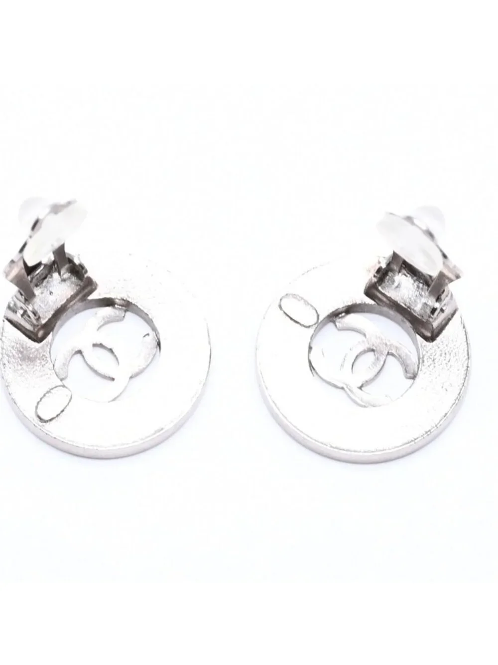 Chanel Vintage CC Logo Earrings 97 Metal Silver